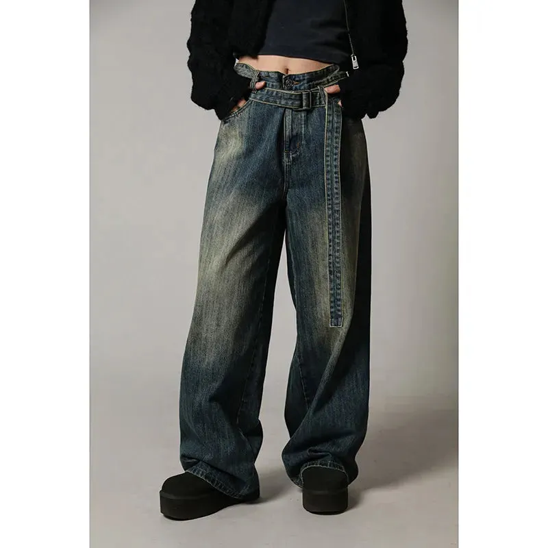 Blue Vintage Harajuku High Waist Denim Pants for Women