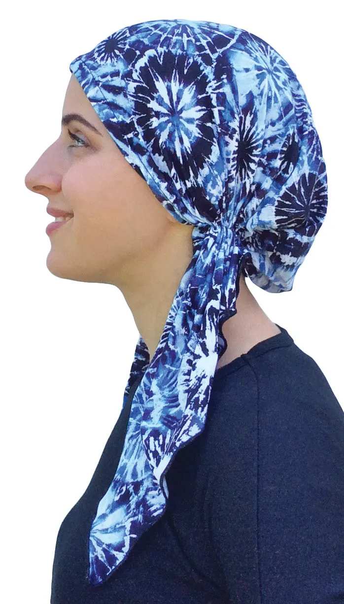 Boho Hipster Style Hair Wrap | Essential Hat Scrub Cap For Doctor Nurse | Easy Slip On Style Pre Tied Fitted Tie Dye Head Scarf