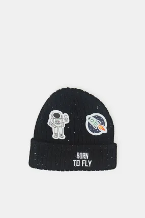 Boys Black Astronaut Knitted Cap