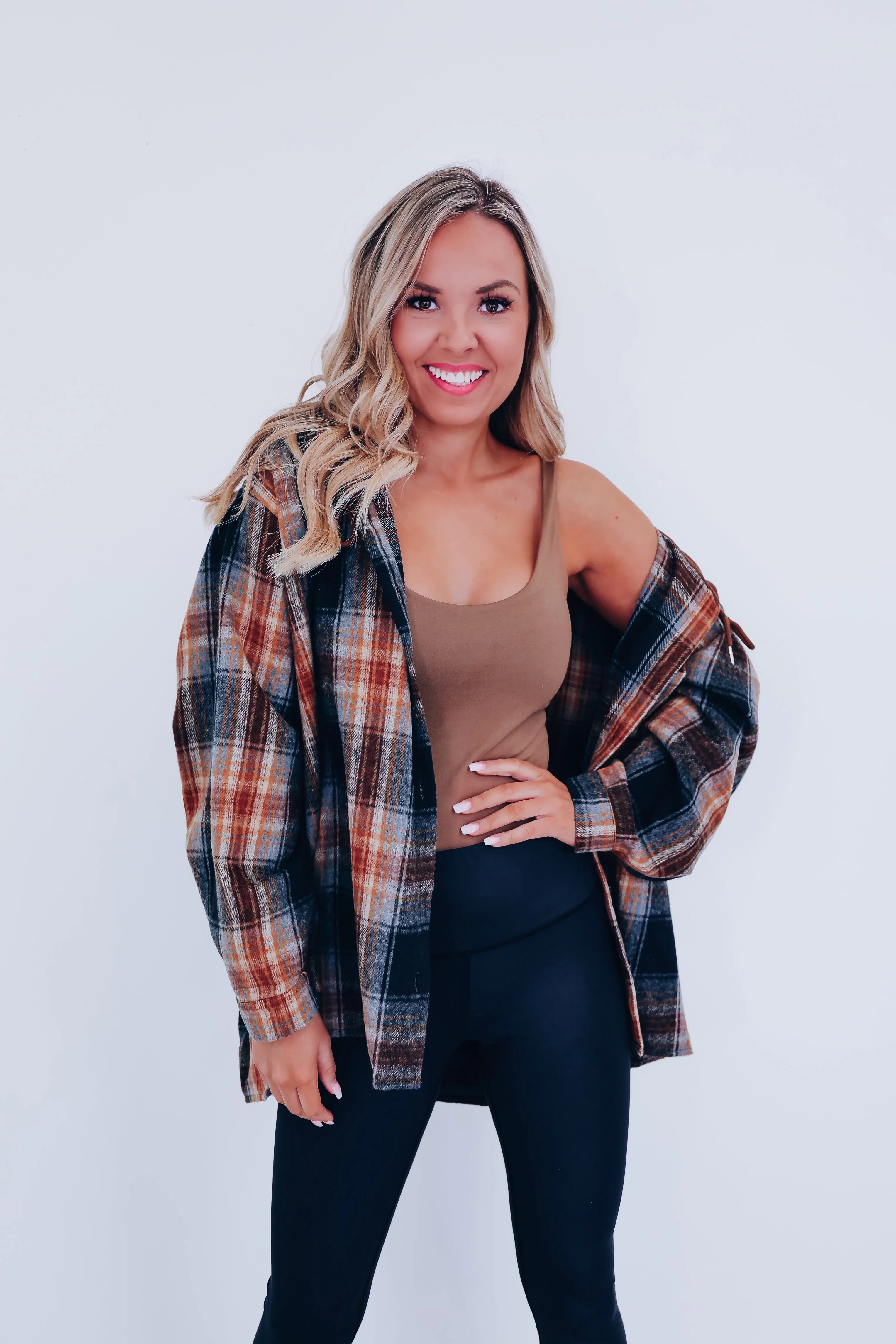 Brock Brushed Plaid Hoodie Shacket