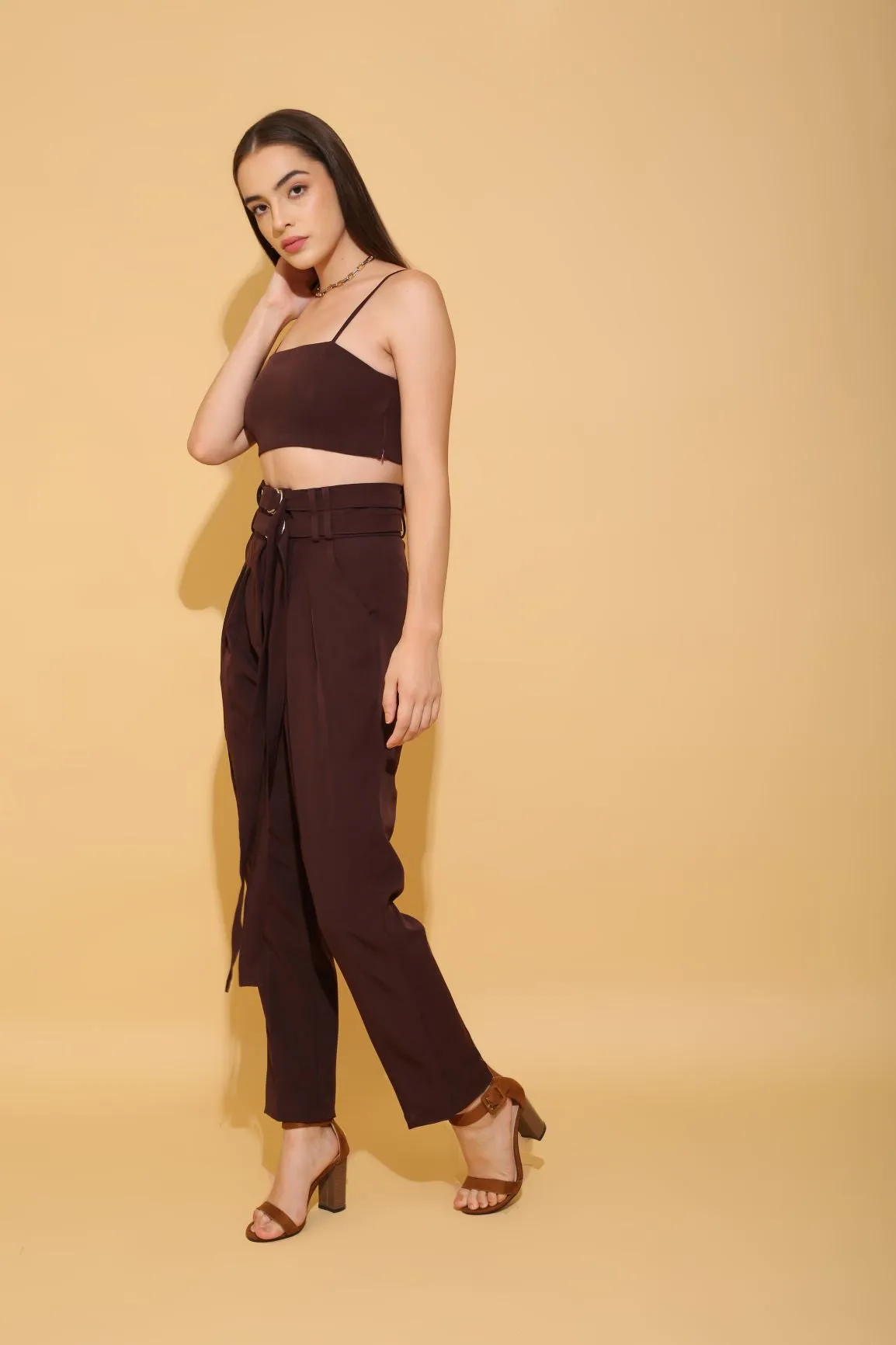 Brown Double Belted Pants