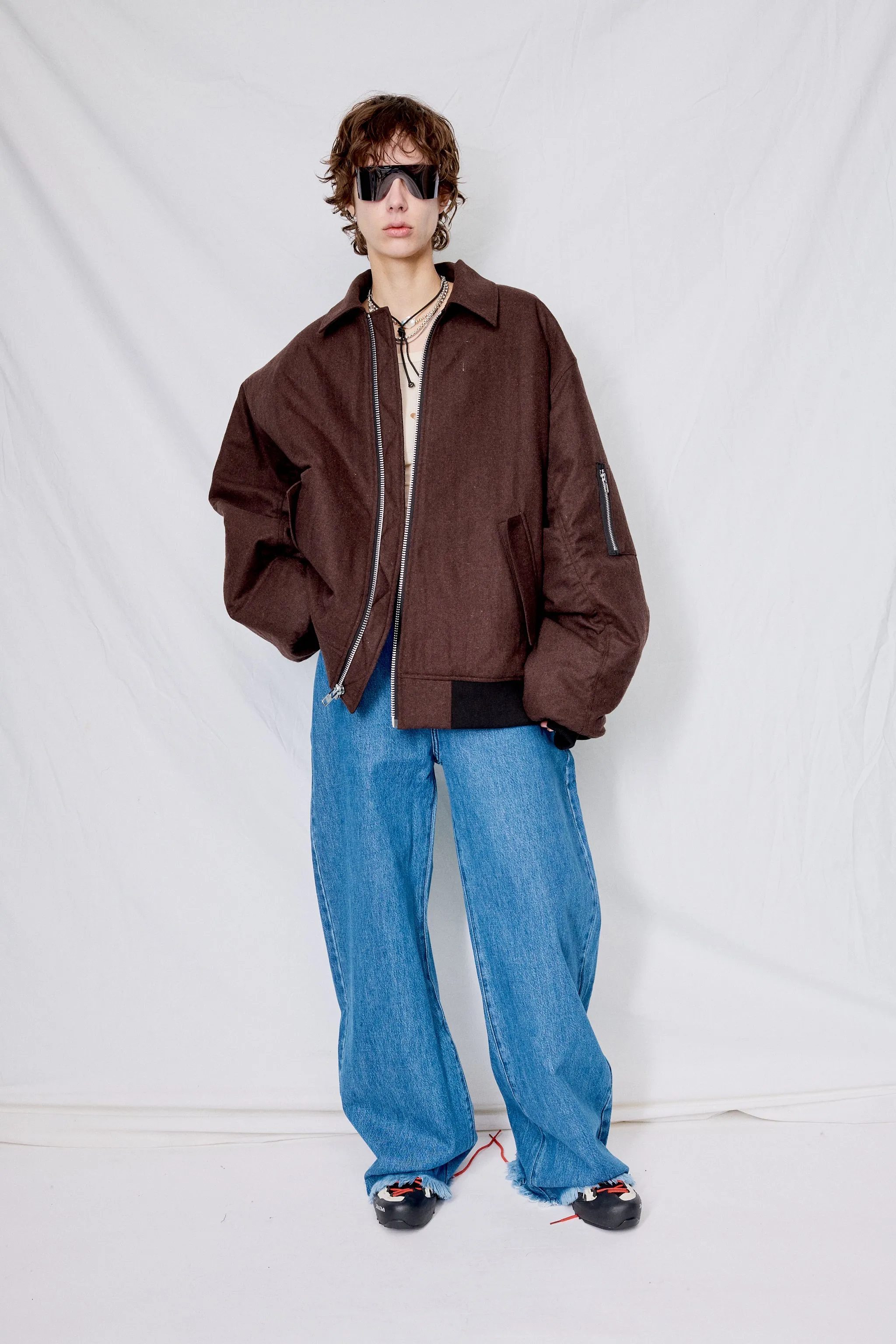 Brown Melange Wool Tanker Jacket