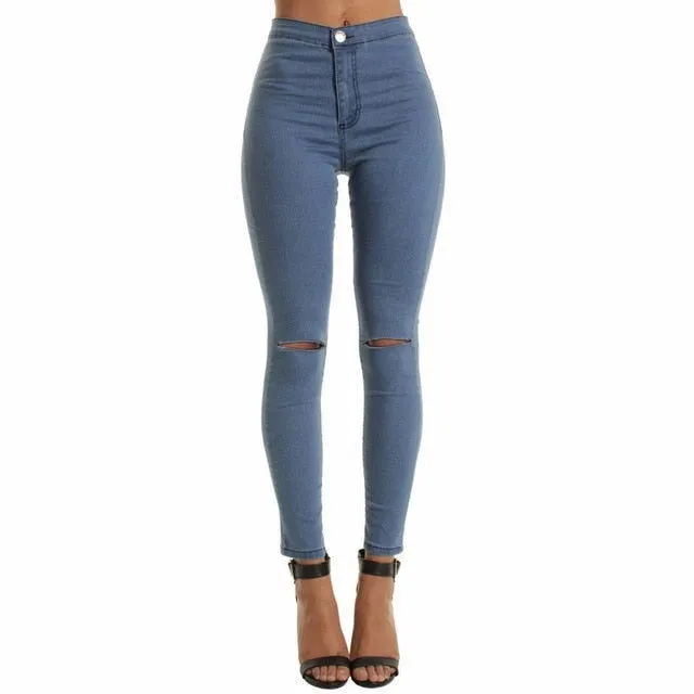 Button Fly Ripped High Waist Skinny Denim Jeans