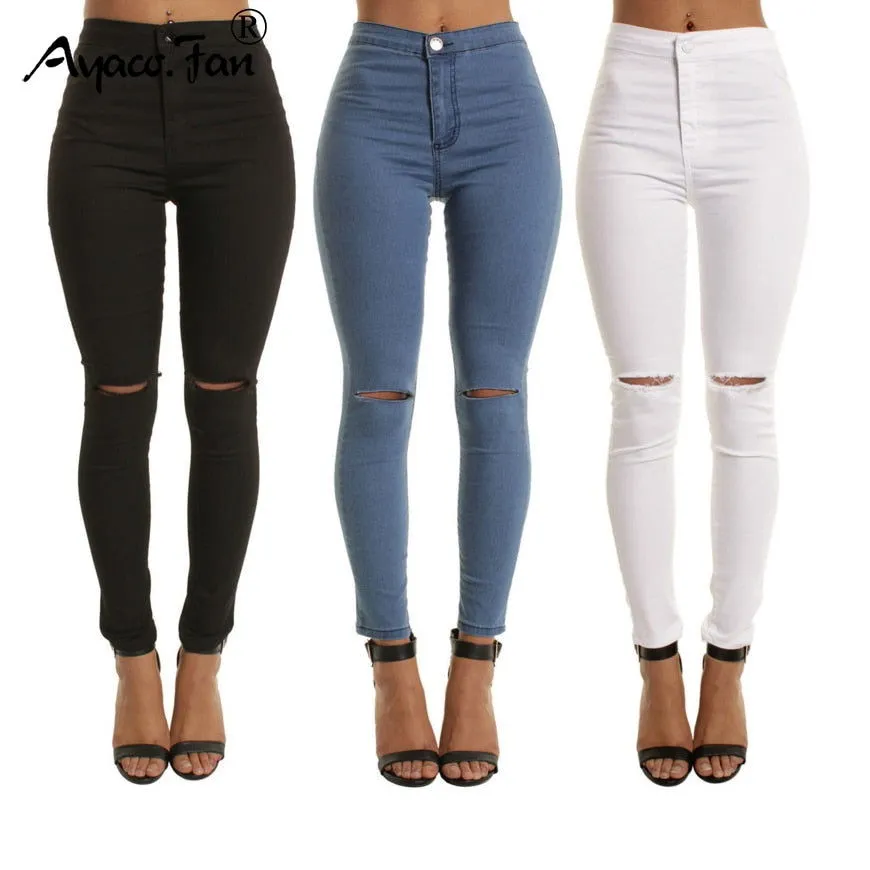 Button Fly Ripped High Waist Skinny Denim Jeans