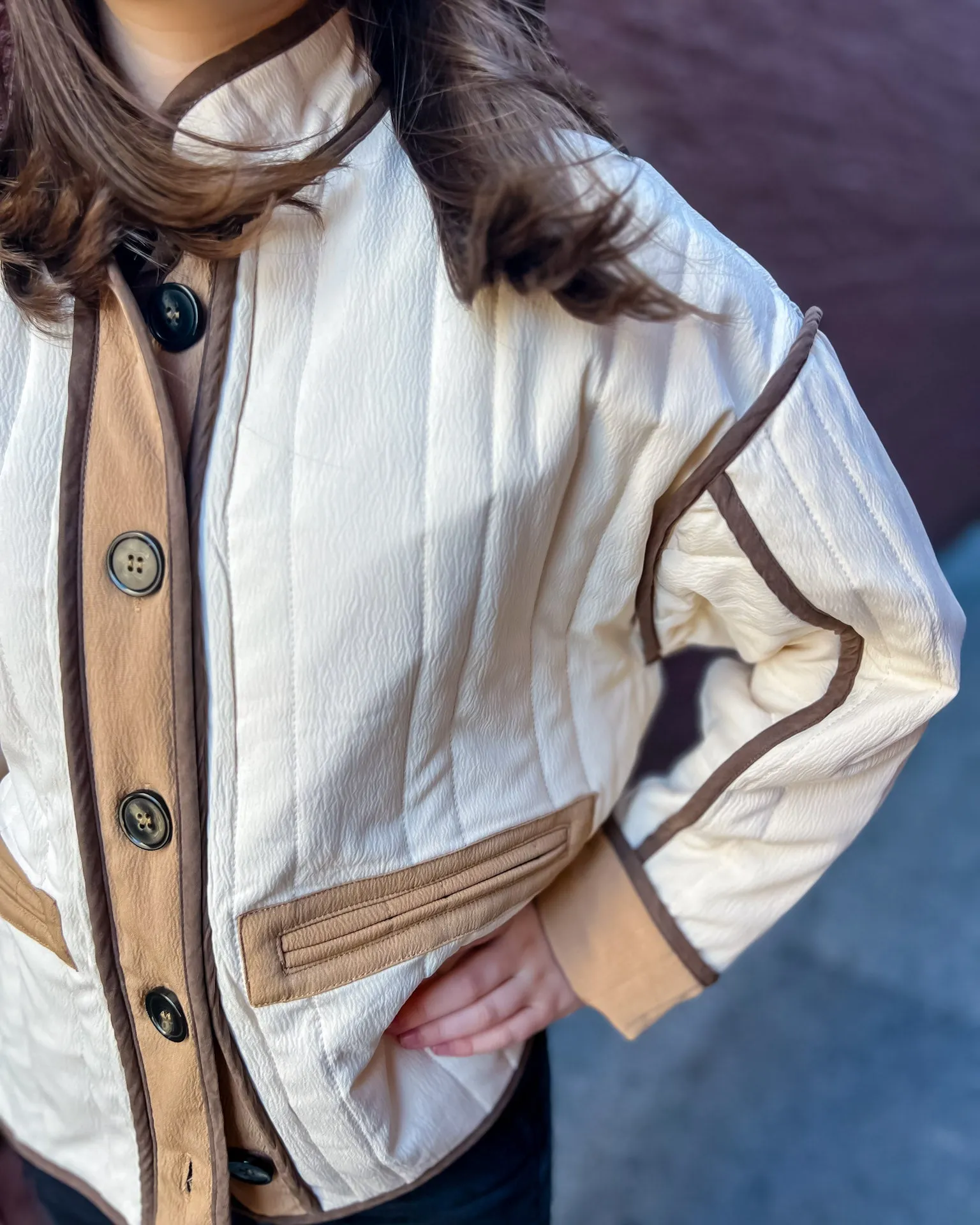 Camel/Cream Colorblock Quilted Jacket