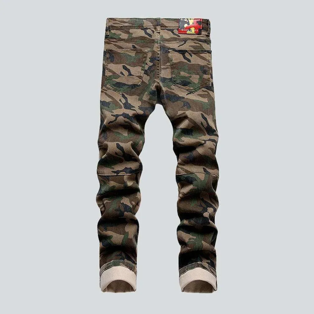 Camouflage print men's denim pants