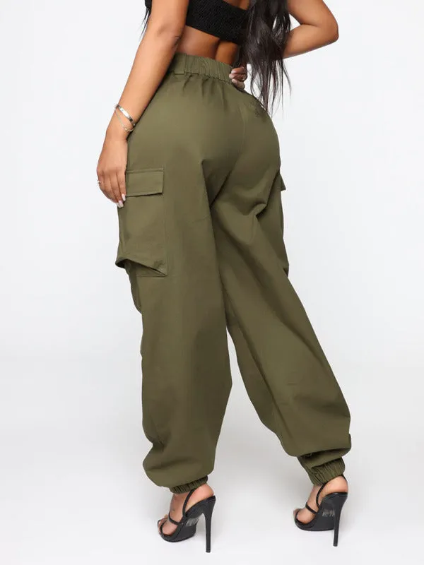 Casual Multi Pocket Button Fly Straight Cargo Pants