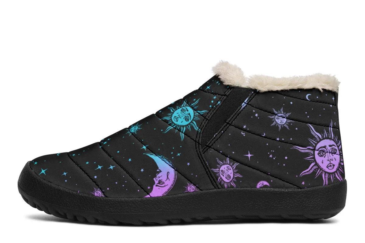 Celestial Pastel Winter Sneakers - Warm & Easy Slip-On Shoes Lined with Vegan Wool with Anti-Slip Soles