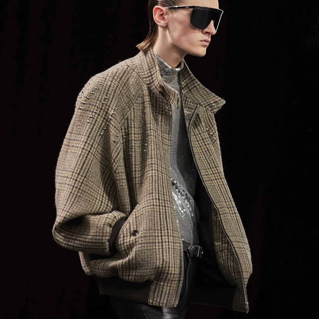 CELINE セリーヌ 22AW TEDDY JACKET WITH STAND UP COLLAR IN CHECKED WOOL スタッズチェックブルゾン 2V20L826R