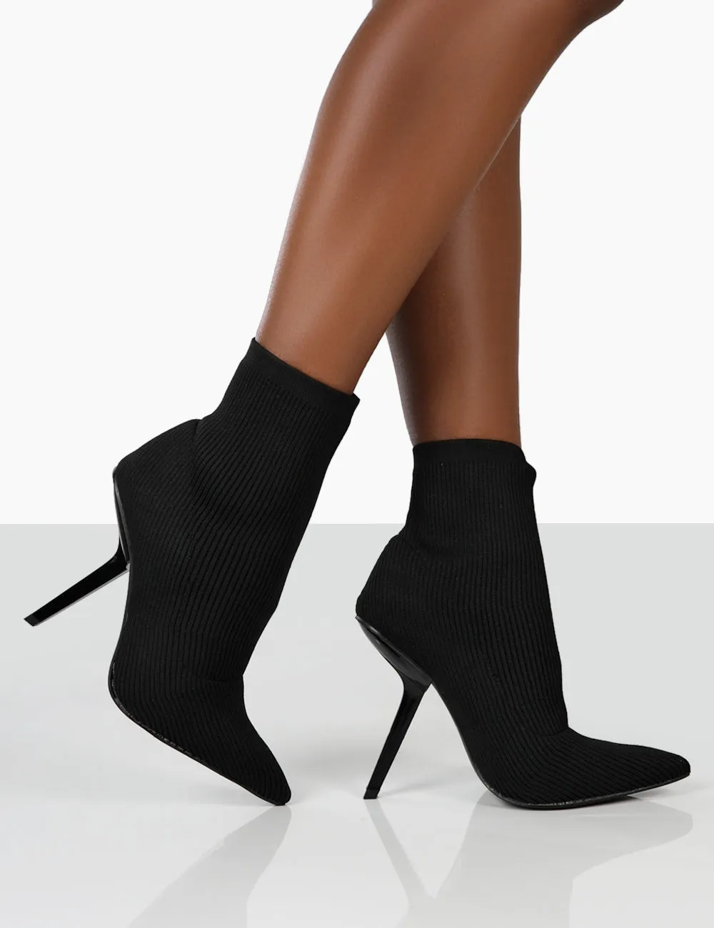 Chantelle Black Pointed Toe Stiletto Heel Sock Boots