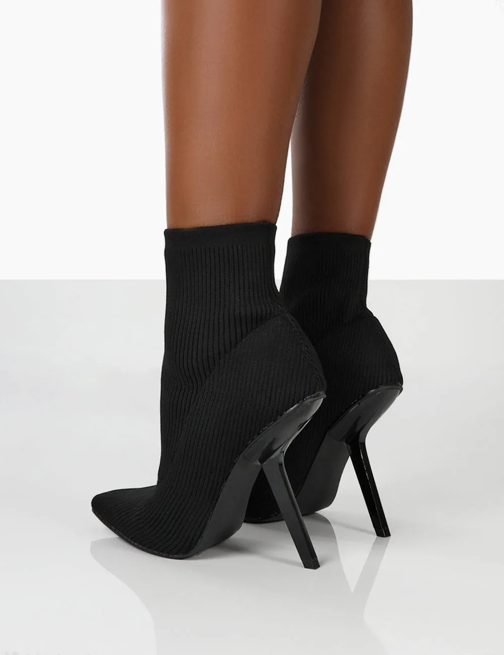 Chantelle Black Pointed Toe Stiletto Heel Sock Boots