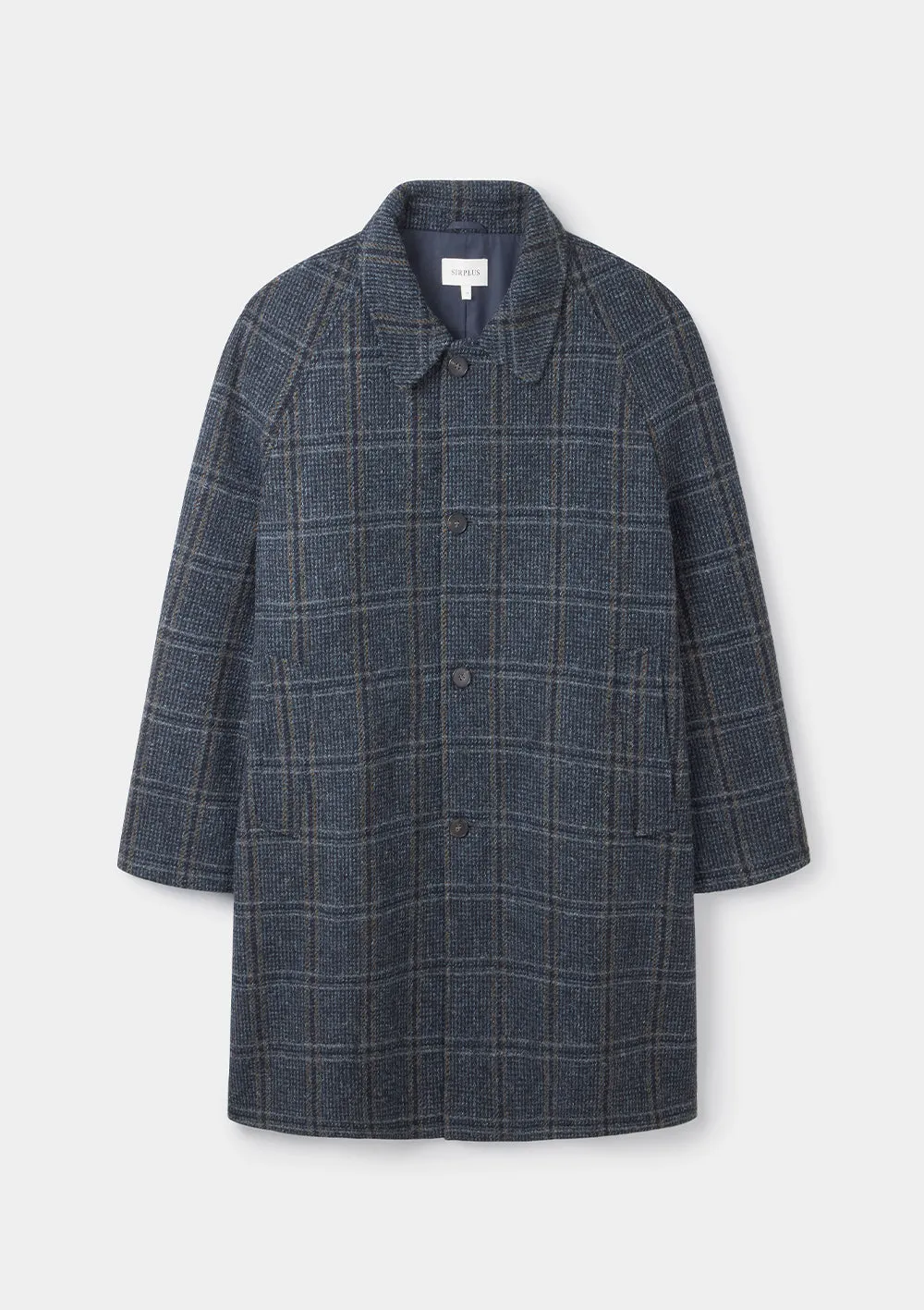 Charcoal Check Harris Tweed Wool Overcoat