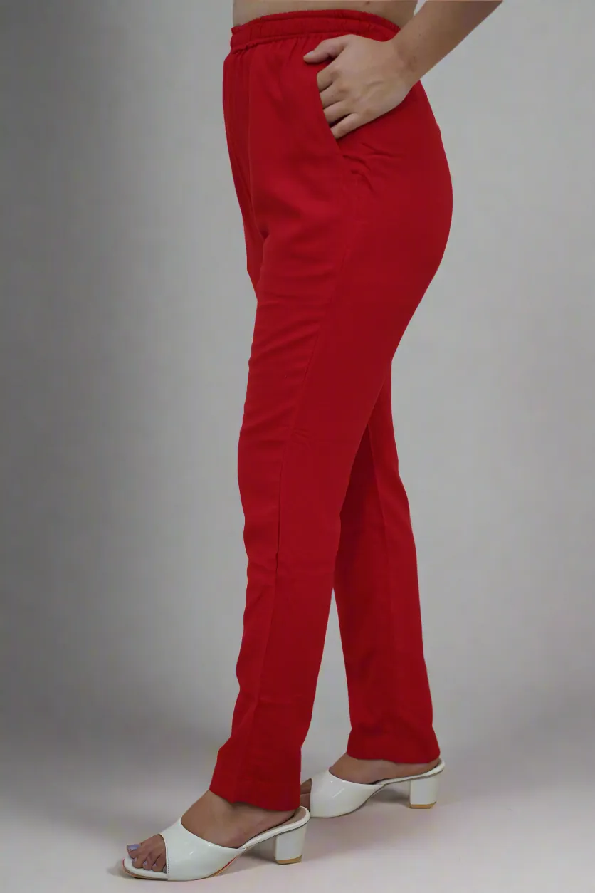 Cherry Red Rayon Kurti Pant