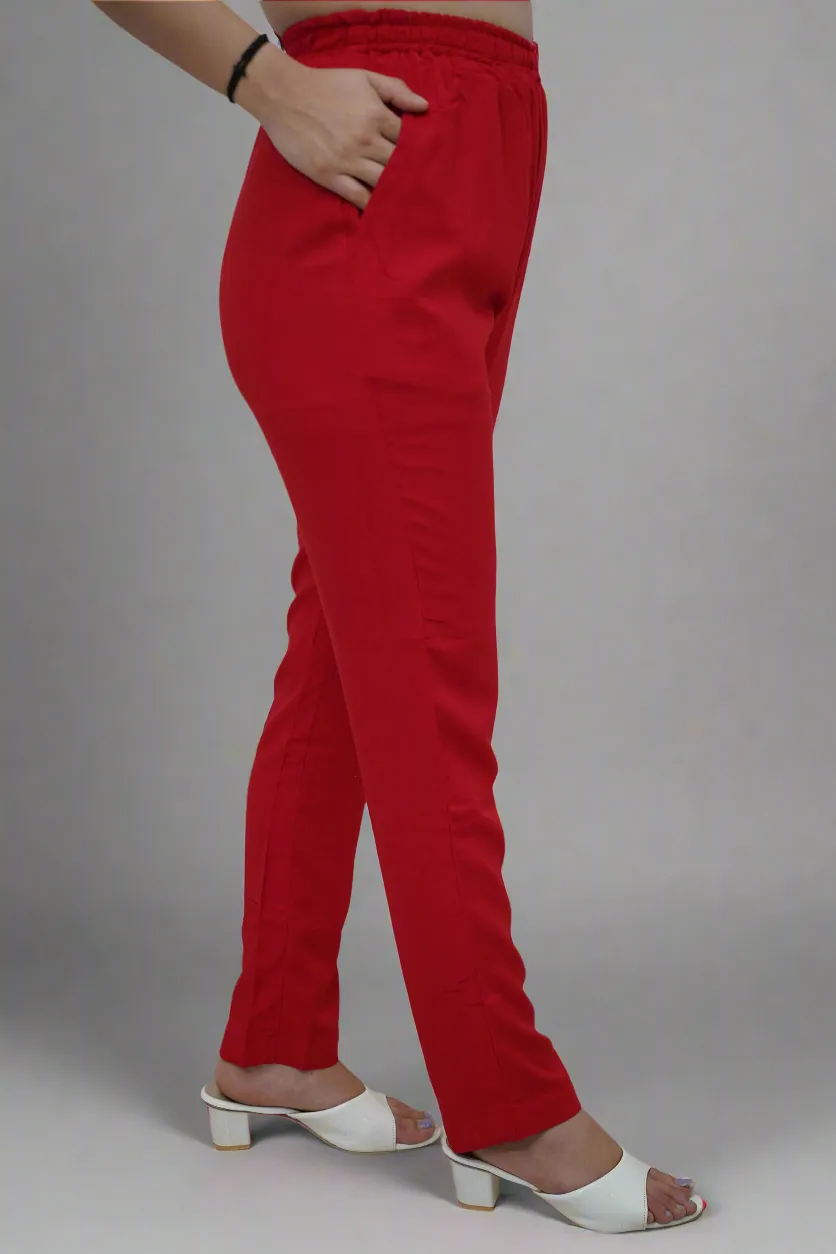 Cherry Red Rayon Kurti Pant