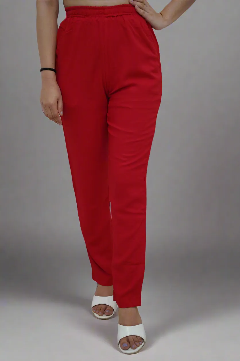 Cherry Red Rayon Kurti Pant