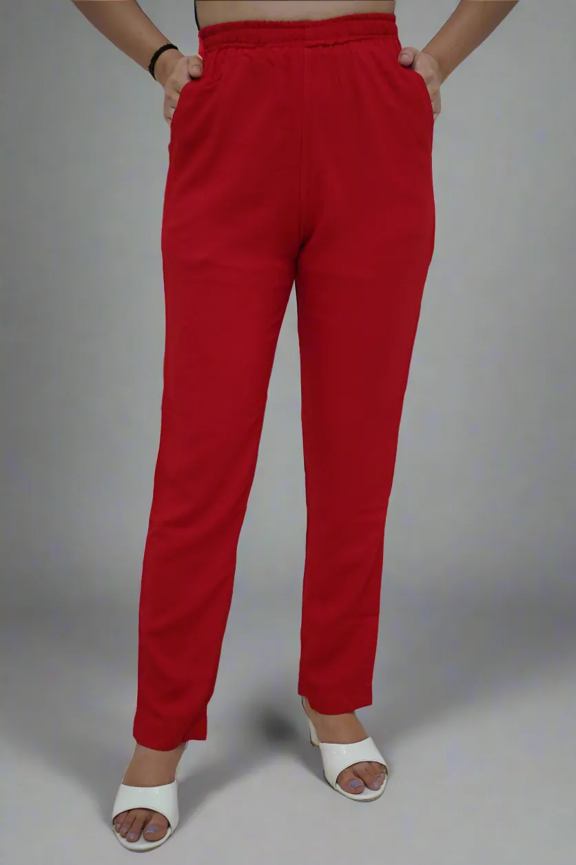 Cherry Red Rayon Kurti Pant