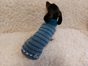 Christmas striped jumper for dachshund or small dog with wooden buttons