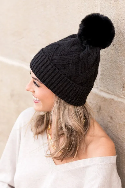 Chunky Knit Fur Pom Beanies