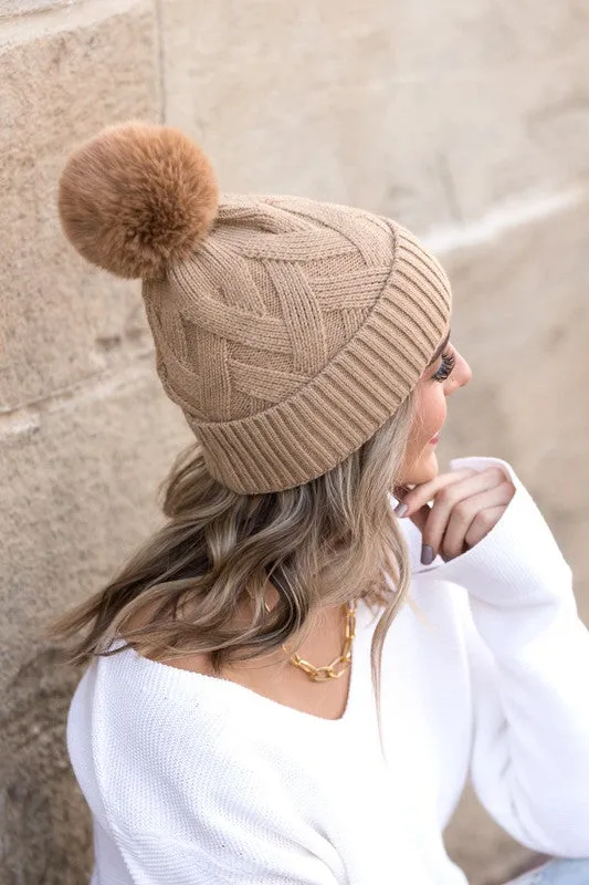 Chunky Knit Fur Pom Beanies