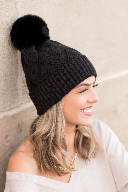 Chunky Knit Fur Pom Beanies