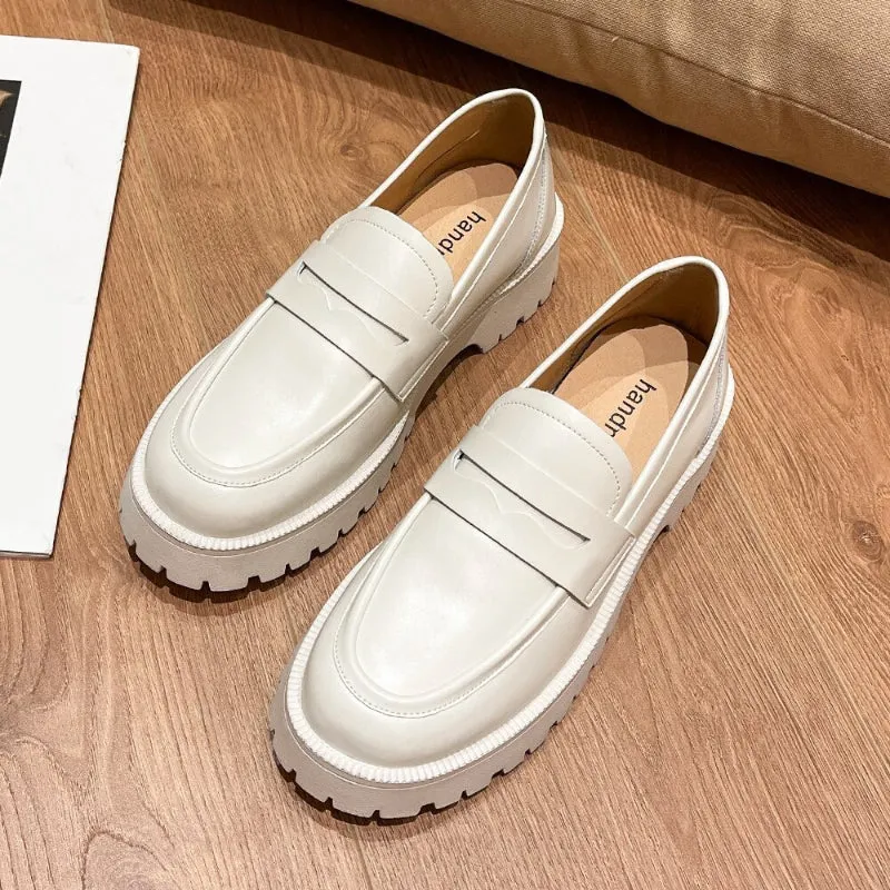 Classic Thick-soled Vegan Leather Slip-On Loafers Shoes