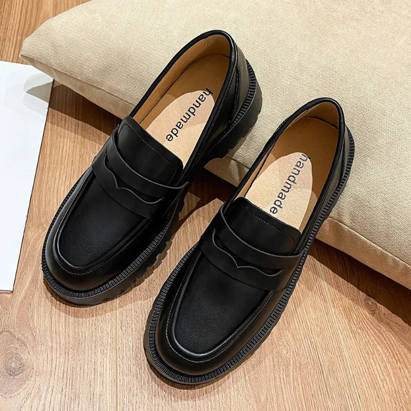 Classic Thick-soled Vegan Leather Slip-On Loafers Shoes