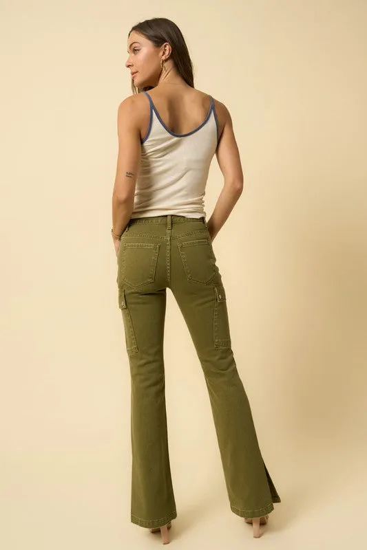 Color Cargo Slim Boot Denim Pants