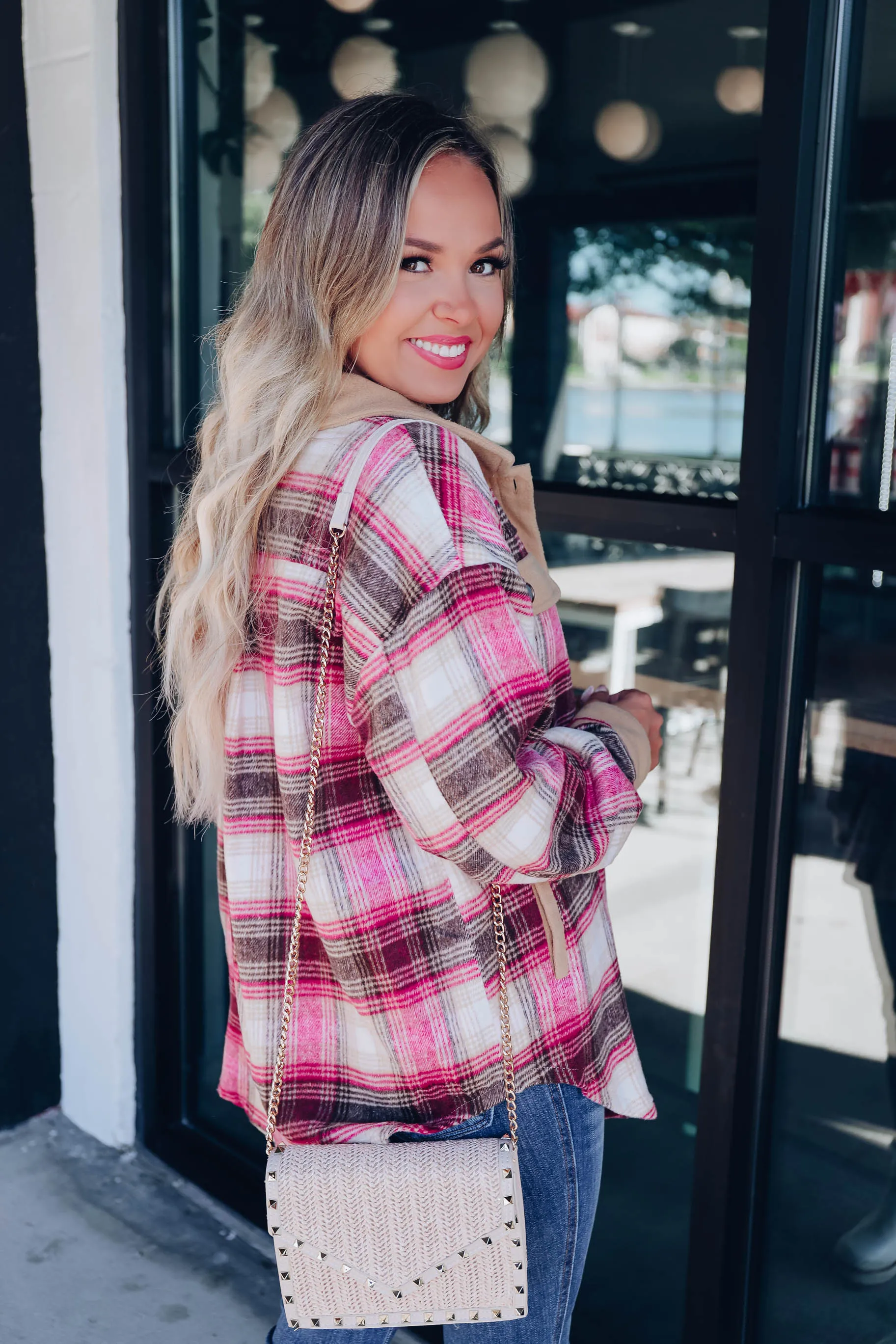 Color Your World Plaid Shacket - Magenta S-3X