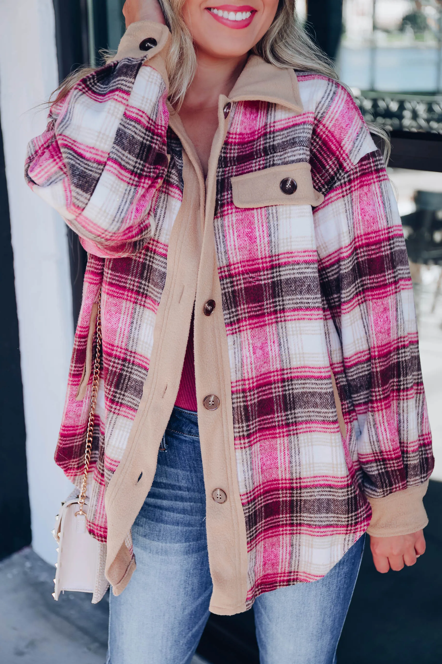 Color Your World Plaid Shacket - Magenta S-3X