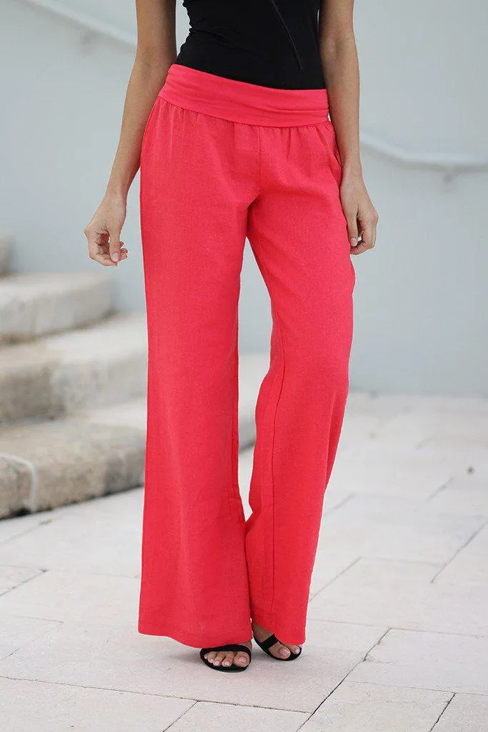 Coral Linen Pants