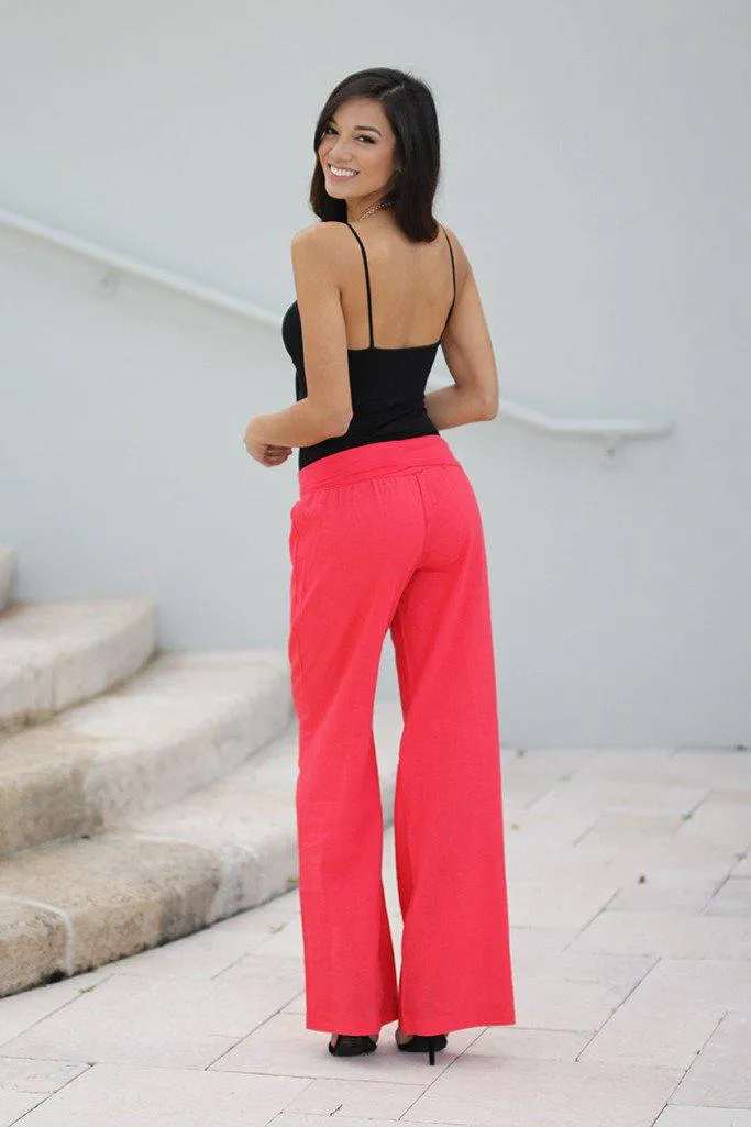 Coral Linen Pants