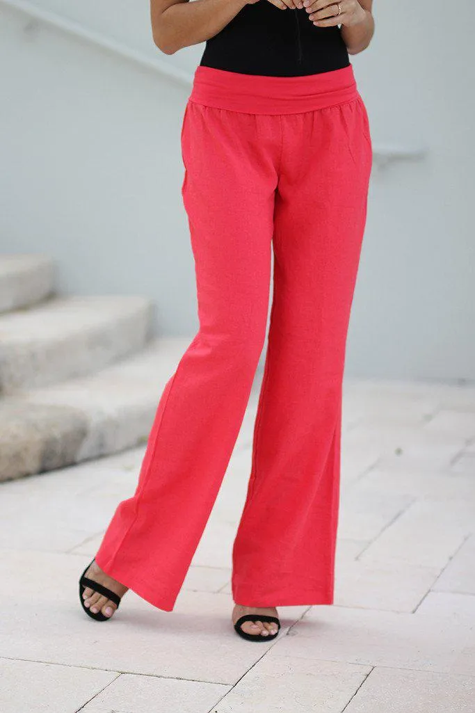 Coral Linen Pants