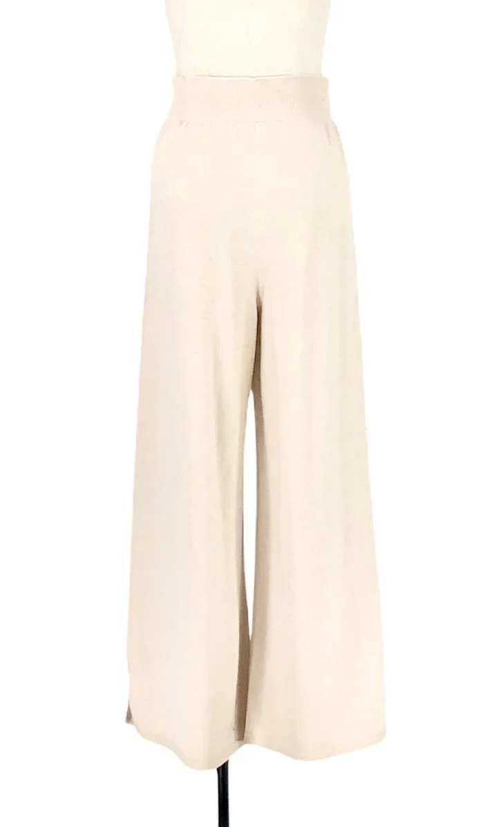 Cream Ribbed Wide Leg Pants | Size M/L