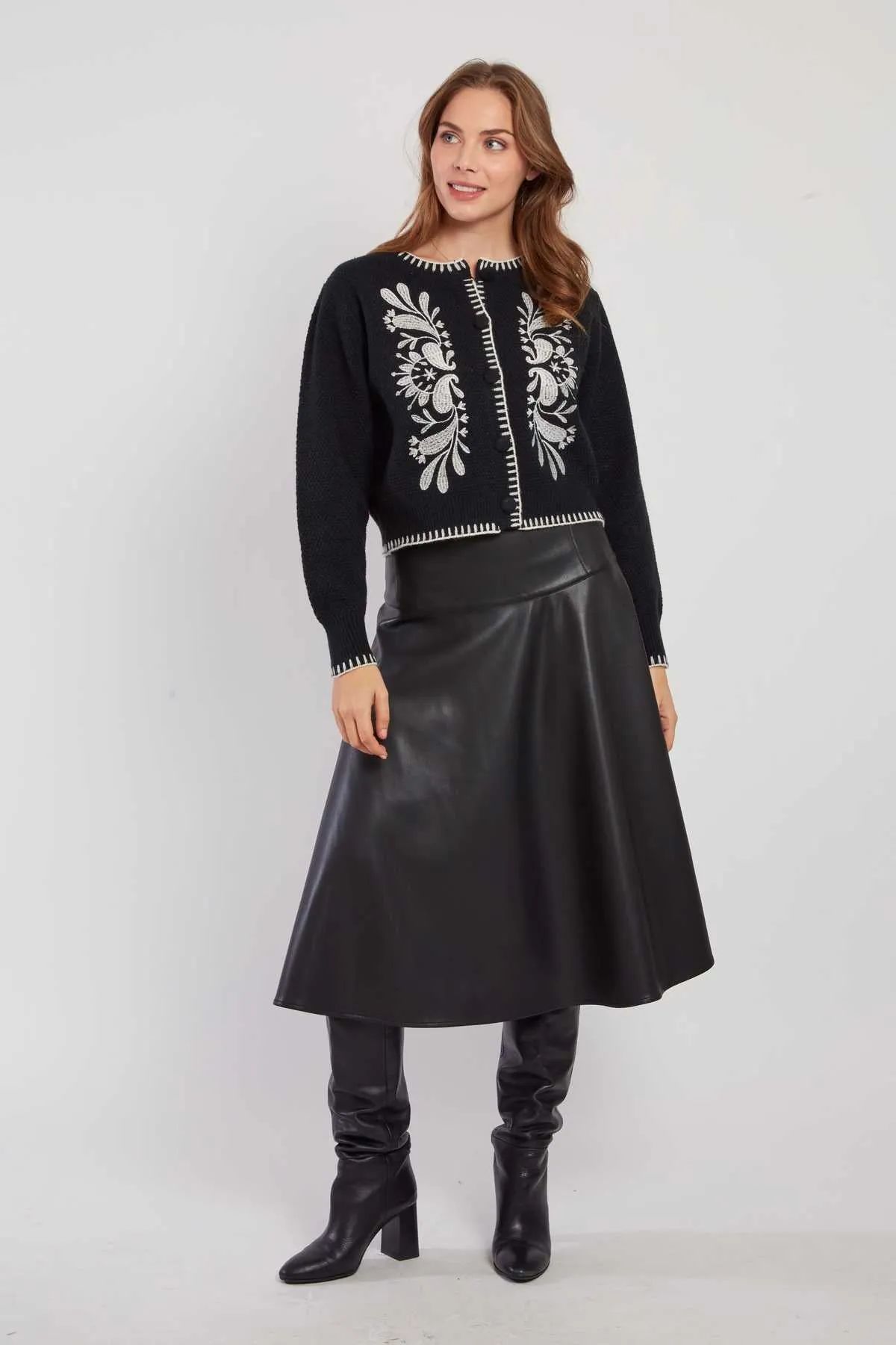 Dalila Embroidered Cardigan - Black