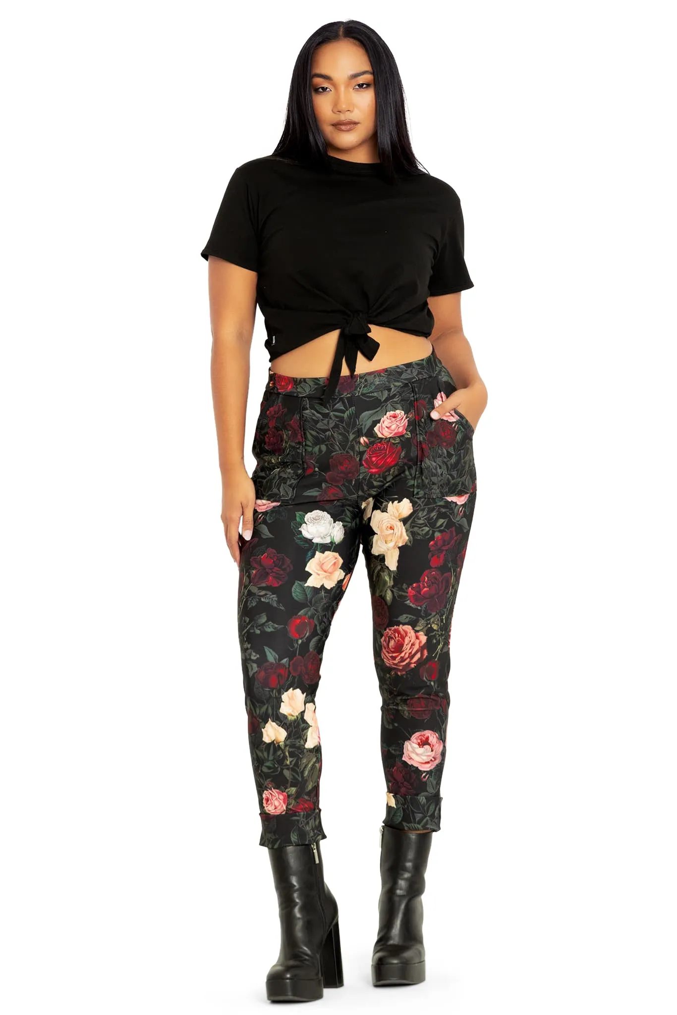 Dark Roses Cuffed Pants