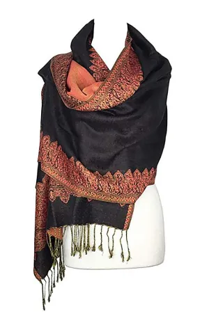 DB003-01 Black Border Print Pashmina Scarf