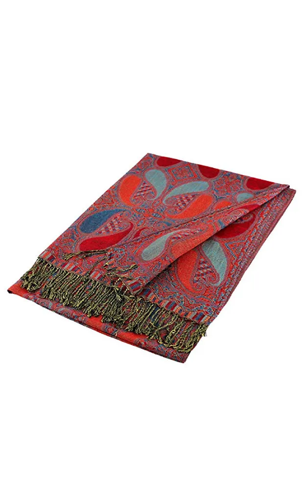 DBA18-6 Red & Blue Paisley Print Pashmina Scarf