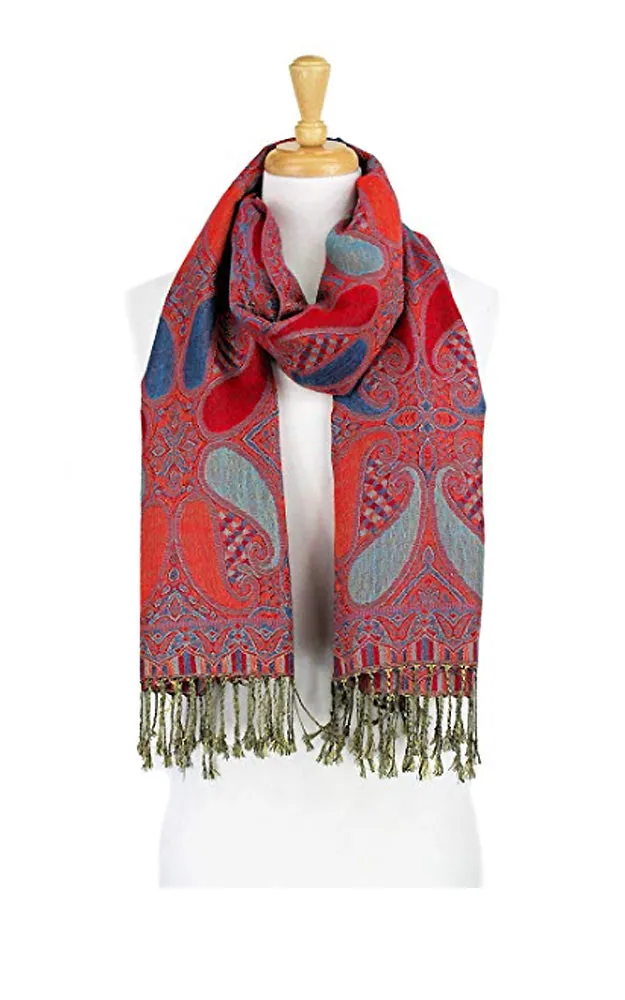 DBA18-6 Red & Blue Paisley Print Pashmina Scarf