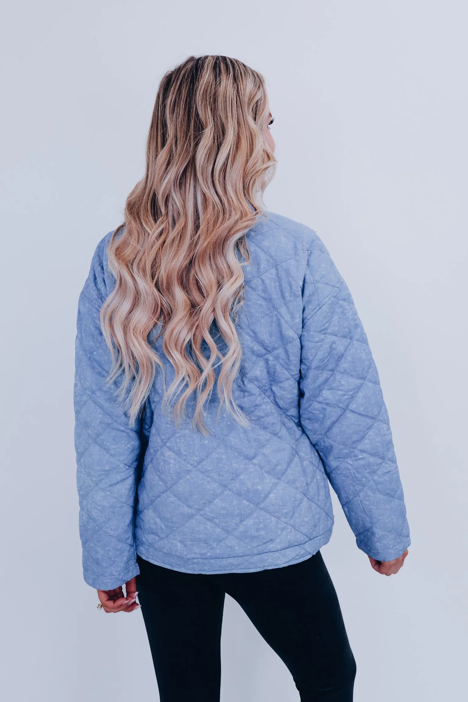 Denim Adorned Quilted Jacket - Blue