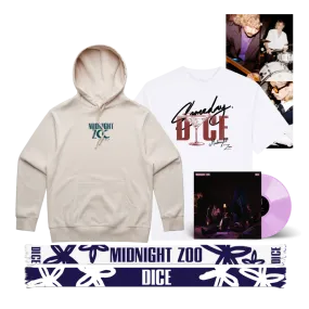 DICE / Midnight Zoo LP Clear Pink Vinyl, Hoodie, T-Shirt & Scarf Bundle