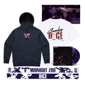 DICE / Midnight Zoo LP Purple & Black Marble Vinyl, Hoodie, T-Shirt & Scarf Bundle