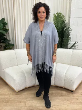 Dina Grey Tassel & Stud Open Front Poncho