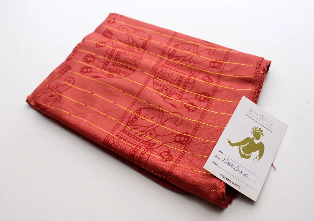 Elephant Print Dark Orange Cotton Meditation Scarf