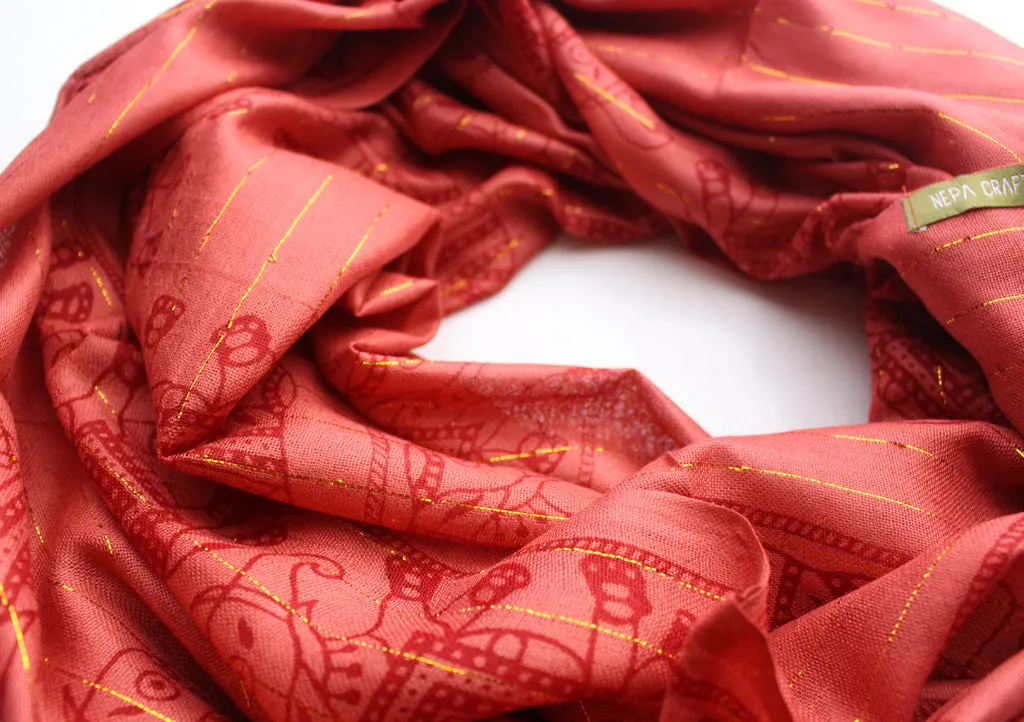 Elephant Print Dark Orange Cotton Meditation Scarf