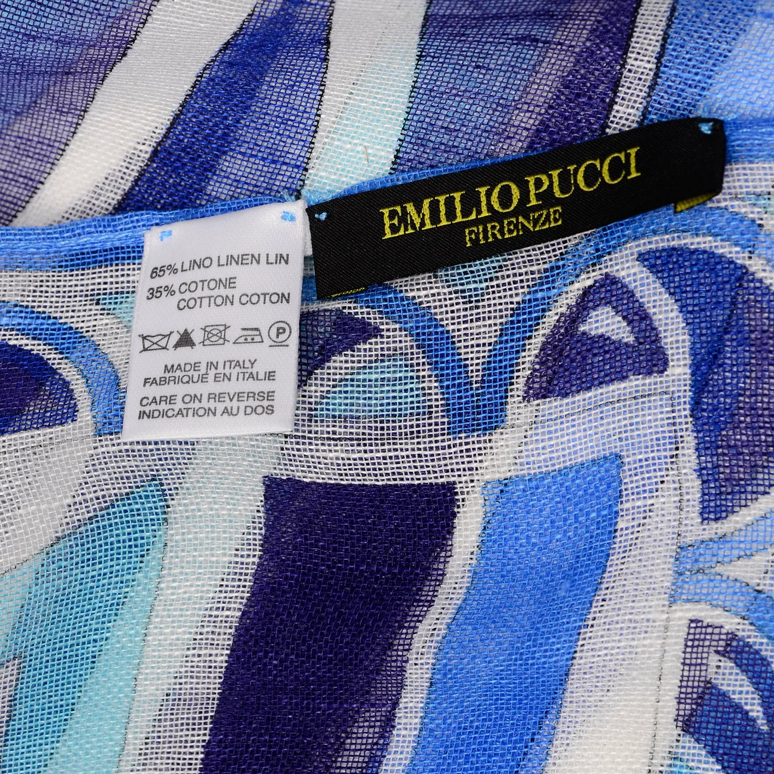 Emilio Pucci Deadstock Linen Blend Scarf in Shades of Blue W Box