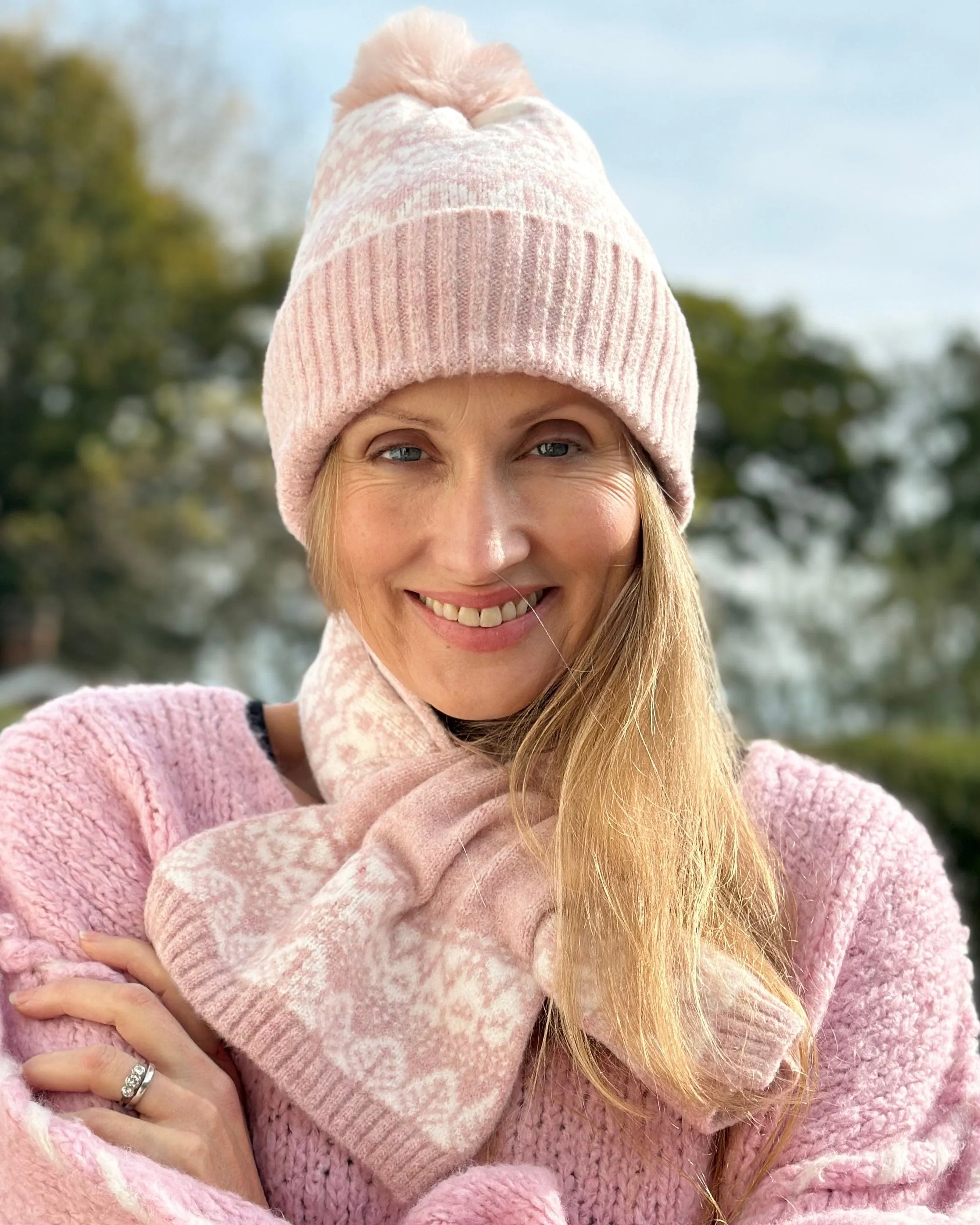 Fairisle Mix Pull Through Scarf - Pale Pink