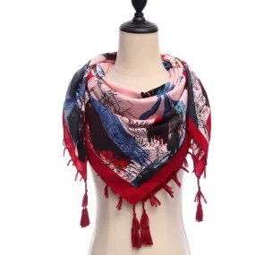 Fashion Cotton Tassel Scarf Printed Bandana Shawl #1273