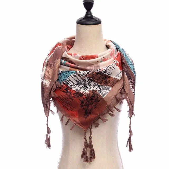 Fashion Cotton Tassel Scarf Printed Bandana Shawl #1273