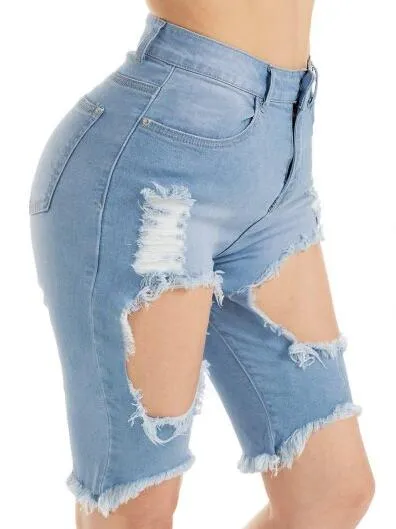 Fashion Denim High Waist Ripped Bermuda Shorts