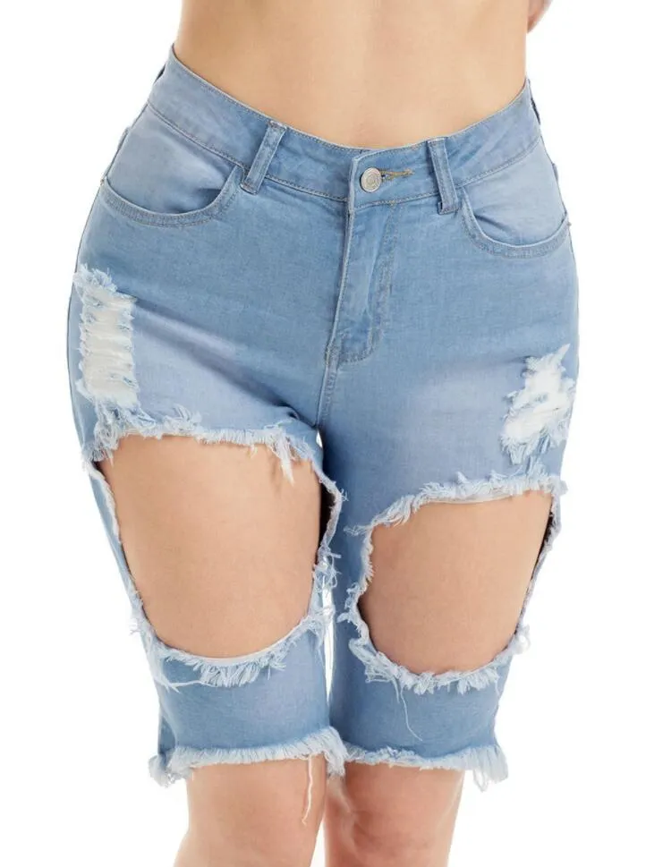 Fashion Denim High Waist Ripped Bermuda Shorts